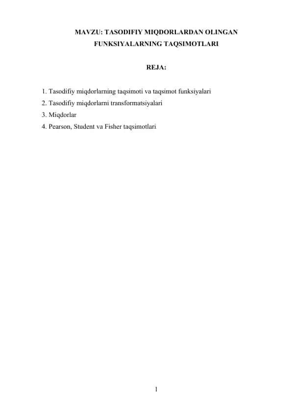 Tasodifiy miqdorlarning taqsimoti va taqsimot funksiyalari