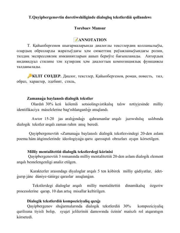 Zamanaǵa baylanıslı dialogik tekstler