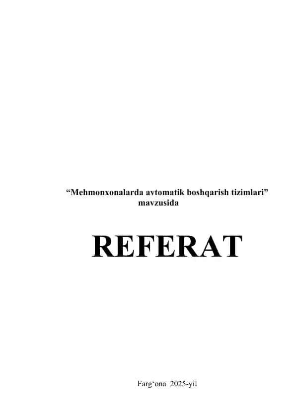 Mehmonxonalarda avtomatik boshqarish tizimlari
