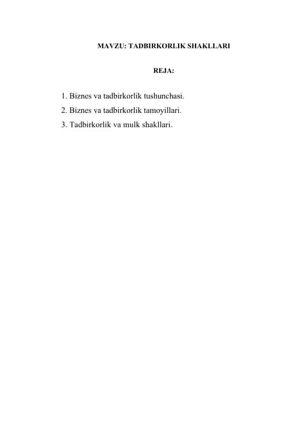 Tadbirkorlikning Osnovlari