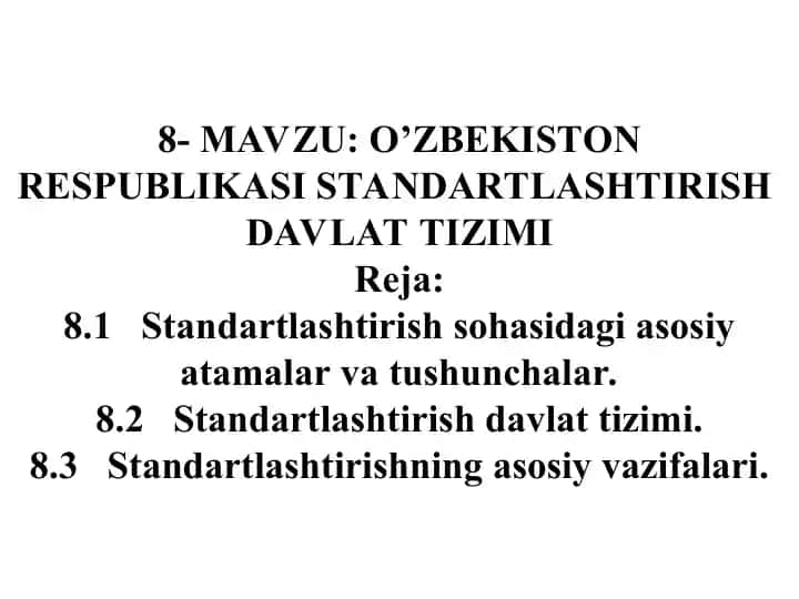 O’ZBEKISTON RESPUBLIKASI STANDARTLASHTIRISHDAVLAT TIZIMI