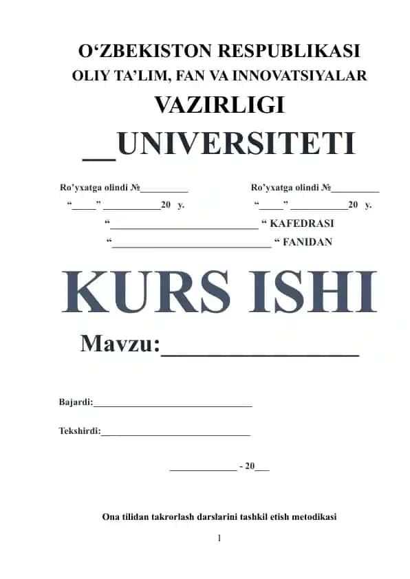 Ona tilidan takrorlash darslarini tashkil etish metodikasi (kurs ishi)
