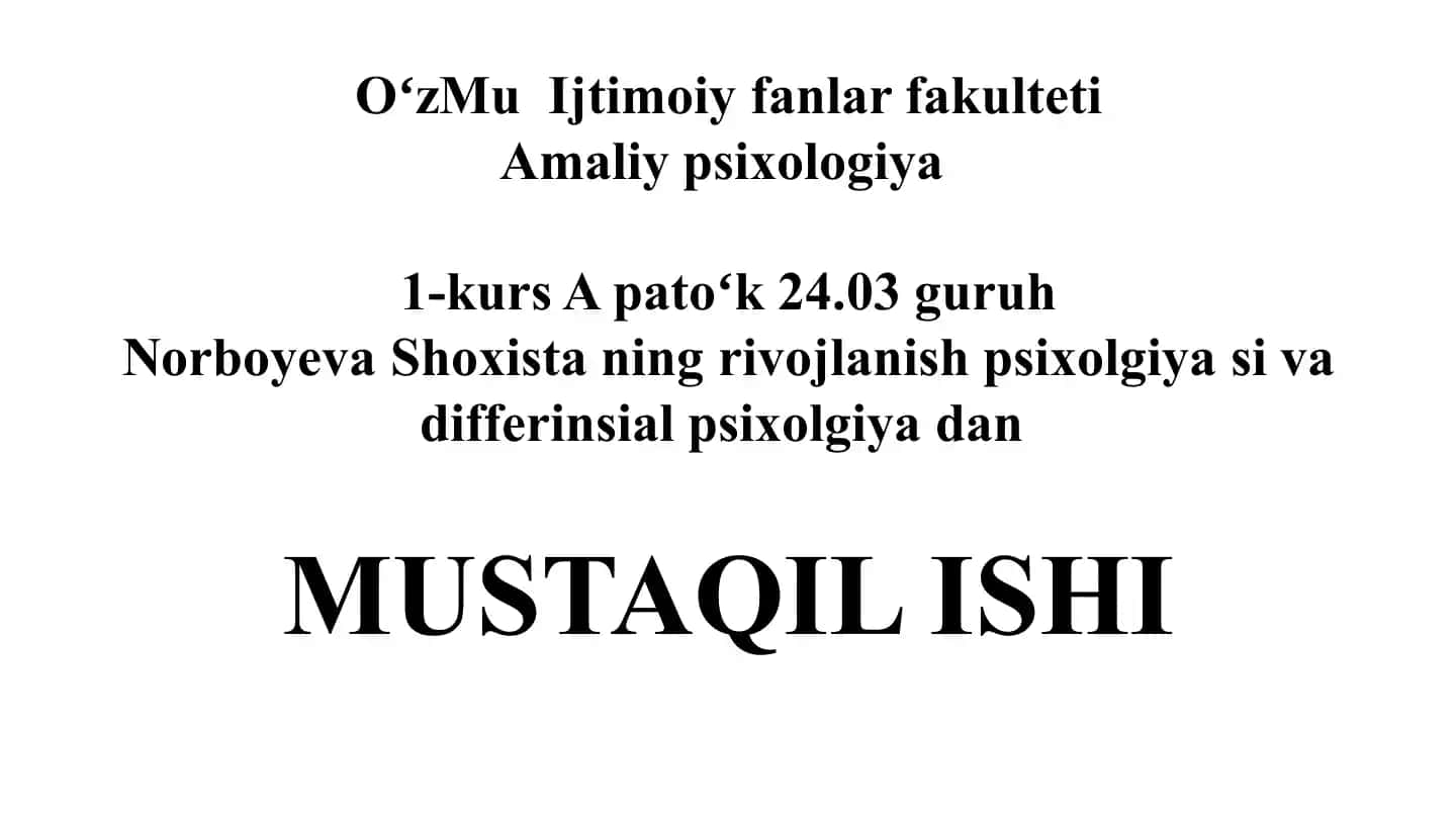 Psixologiya kursi - O'zMuIjtimoiyfanlar fakulteti