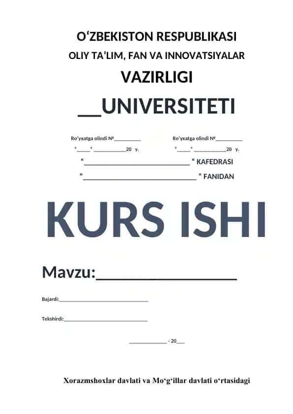 Xorazmshohlar davlati tarixi bo'yicha kurs ishi