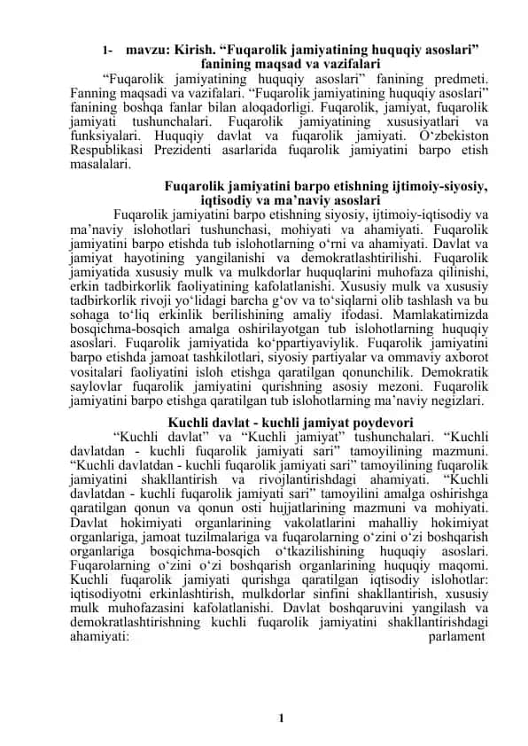 Fuqarolik jamiyatining huquqiy asoslari