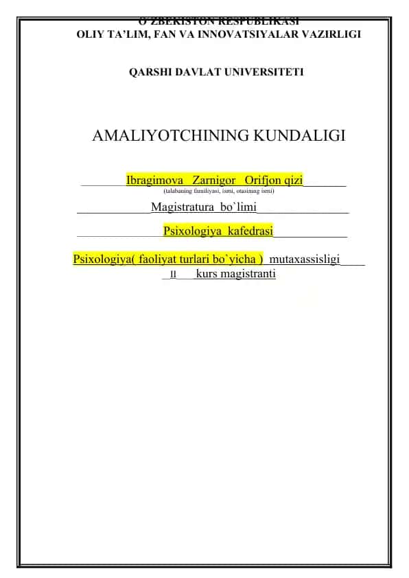 Amaliyotchining Kundaligi
