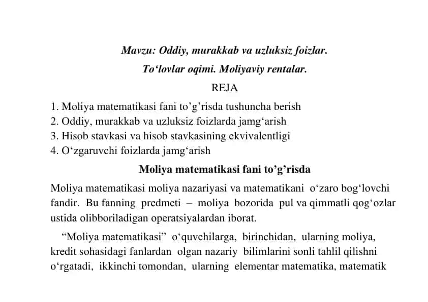 Mоliya mаtеmаtikаsi fani