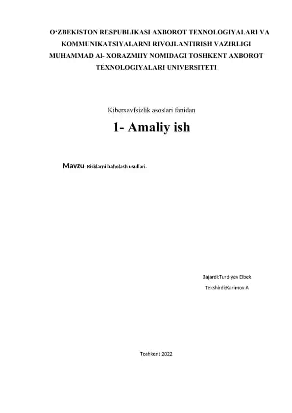 Risklarni baholash usullari