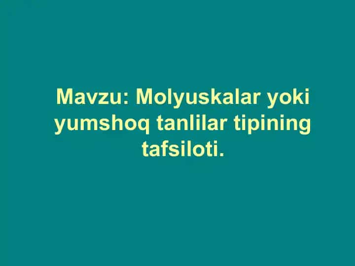 Molyuskalar yoki yumshoq tanlilar tipining tafsiloti