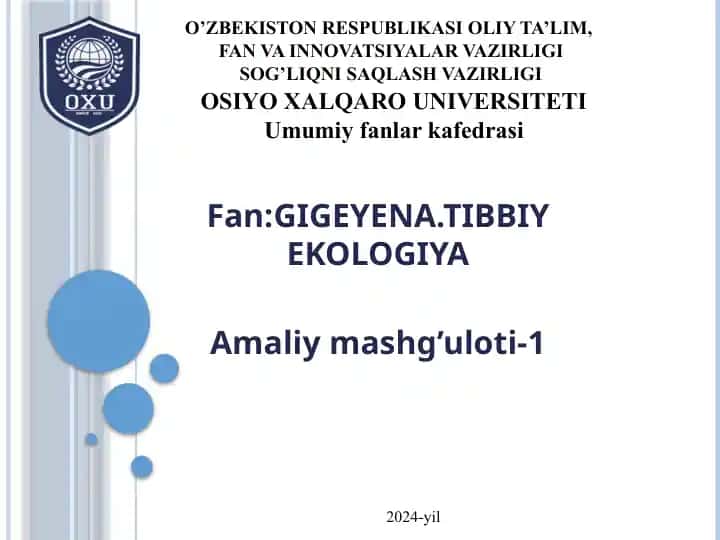 Gigiyena fani - mustaqil faoliyat ko‘rsatuvchi fan