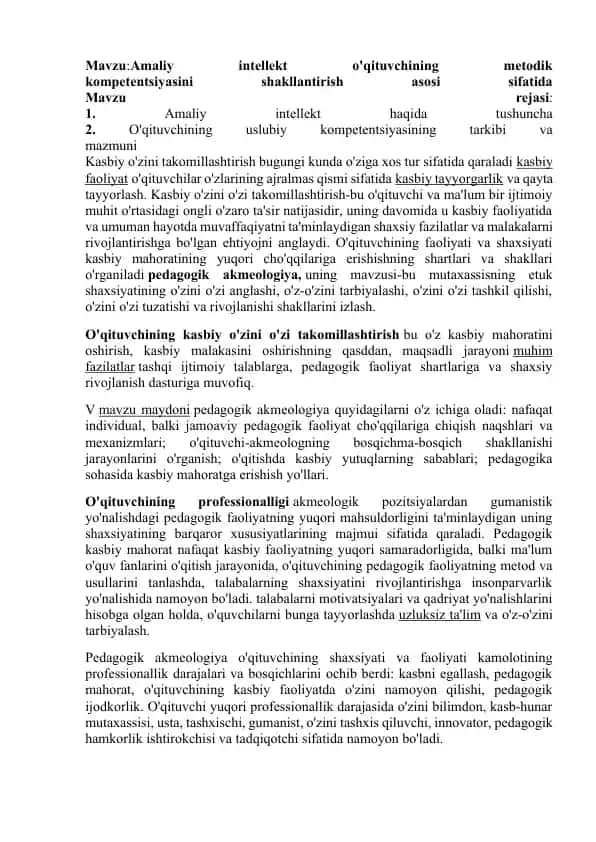 Amaliy intellekt o'qituvchining metodik kompetentsiyasini shakllantirish asosi sifatida