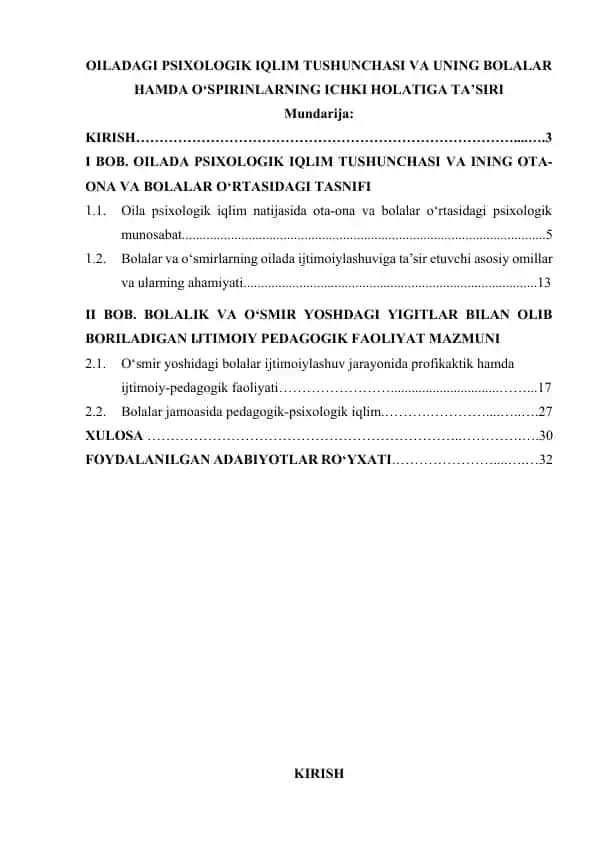 Oiladagi psixologik iqlim tushunchasi va uning bolalar hamda o‘spirinlarning ichki holatiga ta’siri