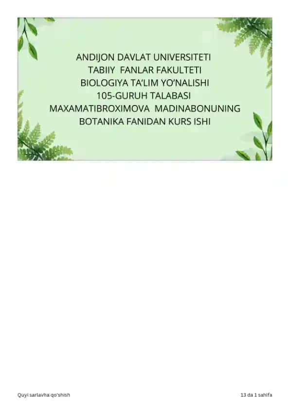 Anordoshlar ( Runicaceace Horan) oilasiga umumiy tavsif