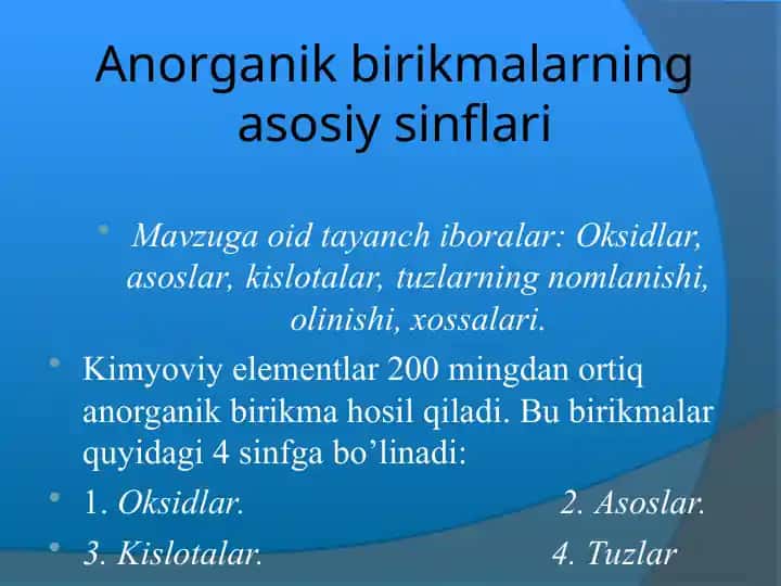 Anorganik birikmalarning asosiy sinflari