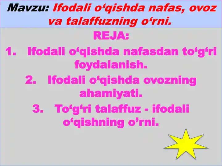 Ifodali o‘qishda nafas, ovoz va talaffuzning o‘rni