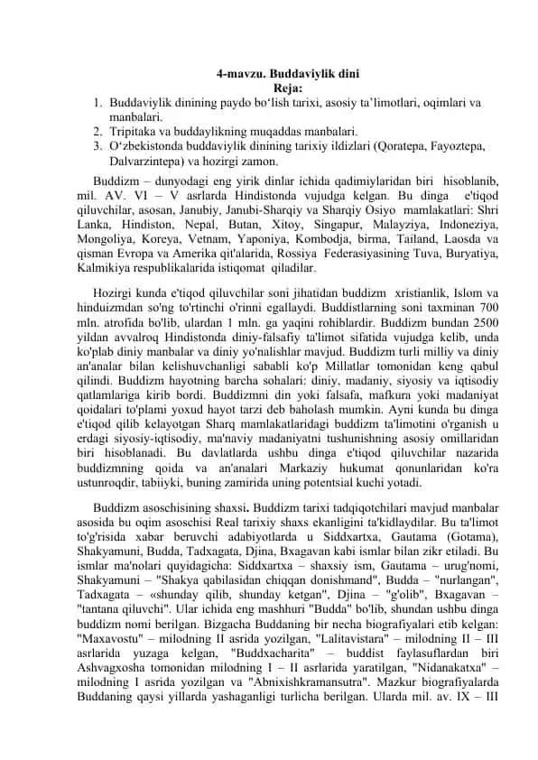 Buddaviylik dinining tarixi va asosiy ta'limotlari