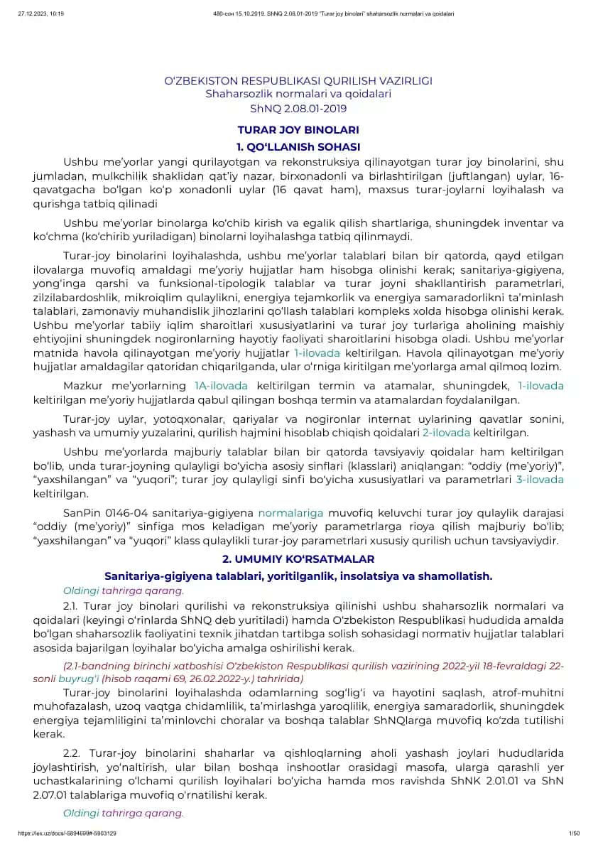 Turar joy binolari shaharsozlik normalari va qoidalari
