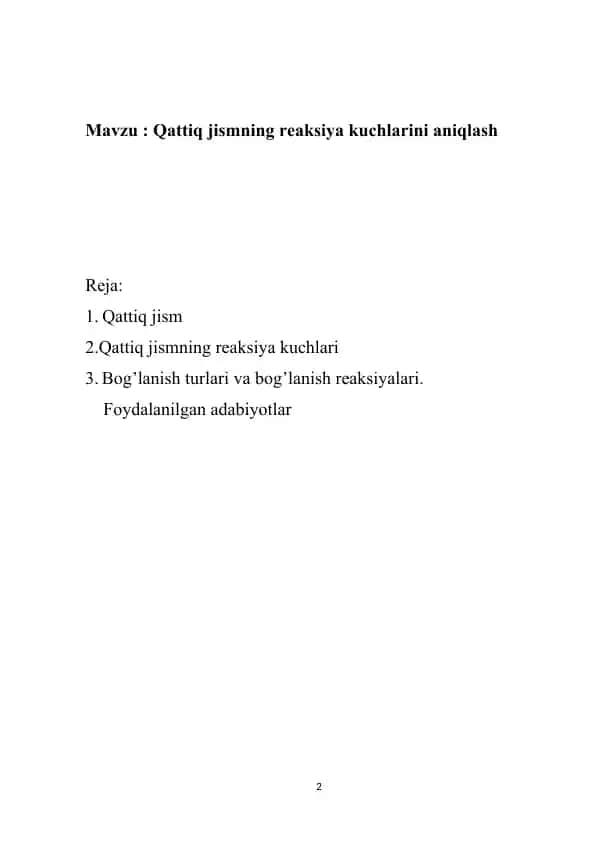 Qattiq jismning reaksiya kuchlarini aniqlash