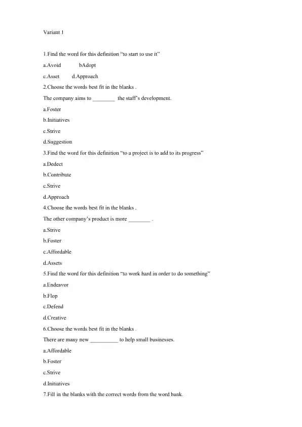 English Vocabulary Quiz