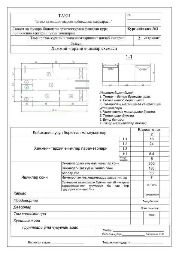 Саноат ва фуқаро бинолари архитектураси фанидан курс лойихаси