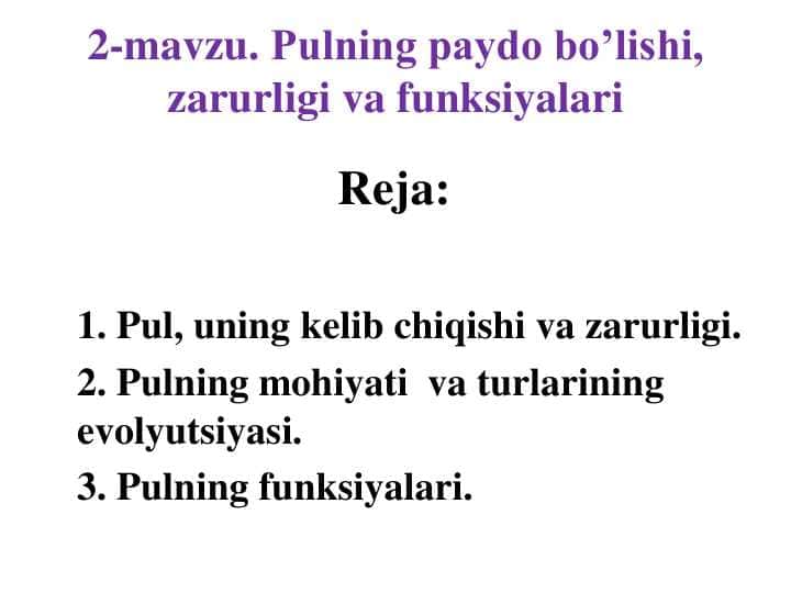 Pulning Ijtimoiy Funksiyalari