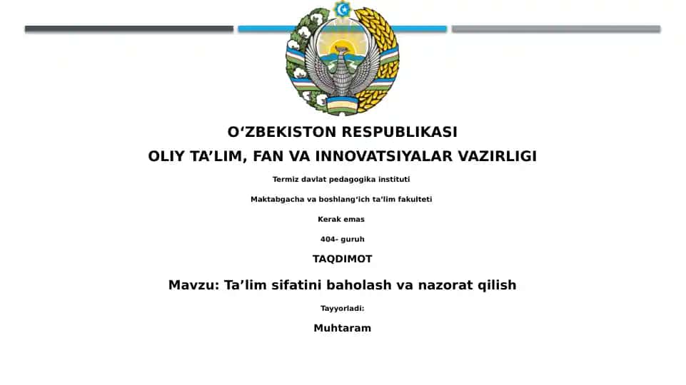 Taʼlim sifatini baholash va nazorat qilish
