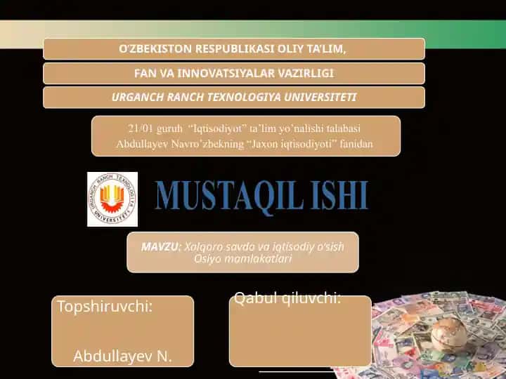XALQARO SAVDO VA IQTISODIY O'SISH. OSIYO MAMLAKATLARI