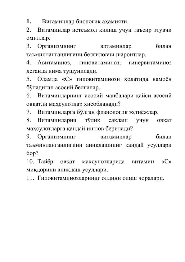 VItaminlar biologik ahamiyati