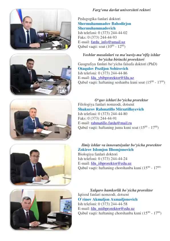 Farg‘ona davlat universiteti rektori bilan bog‘liq lavozimlar