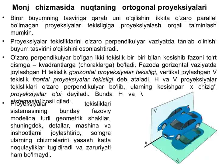 Proyeksiyalar sistemasining o'qilishi