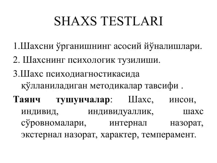 SHAXS TESTLARI