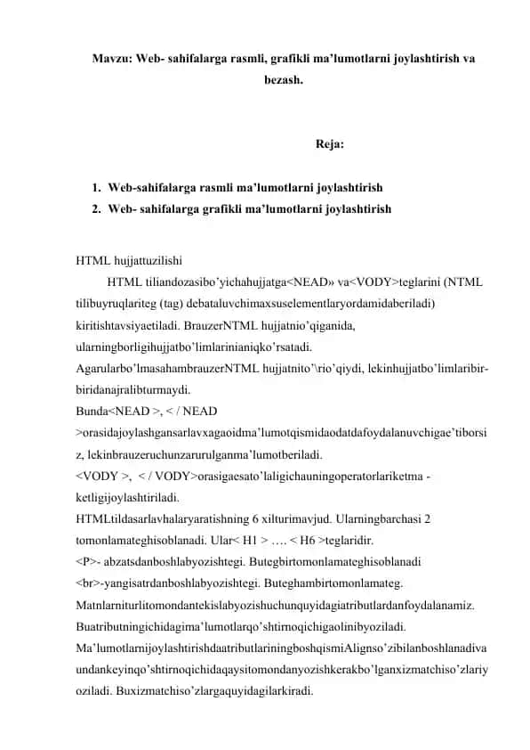 HTML Tilida Sarlavhalar Yaratish