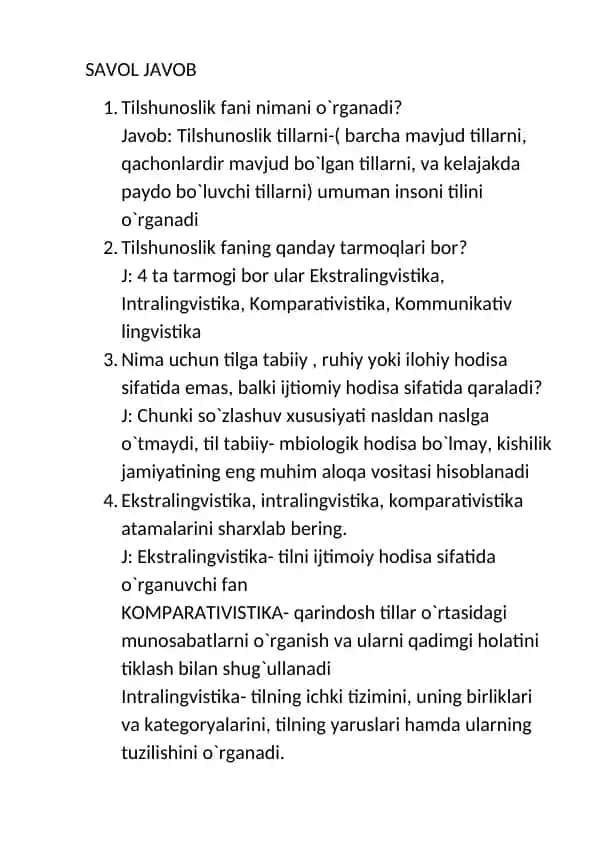 Tilshunoslik fanining asosiy tarmoqlari