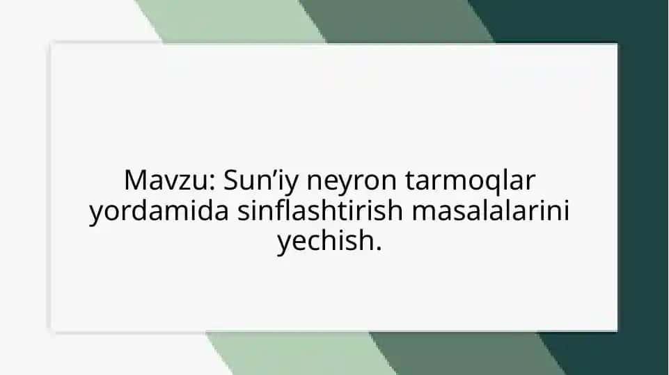 Sun’iy neyron tarmoqlar yordamida sinflashtirish masalalarini yechish