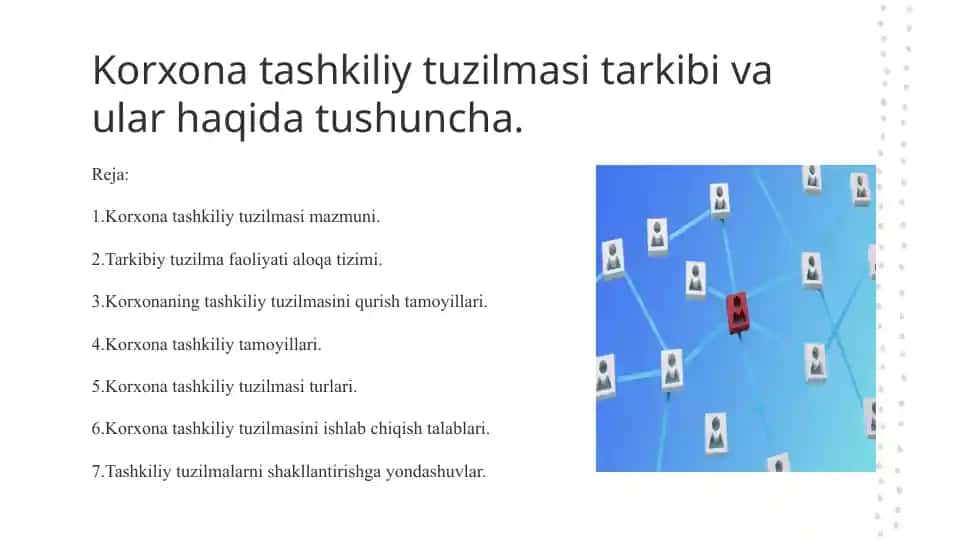 korxona tashkiliy tuzilmasi tamoyillari tarkibi
