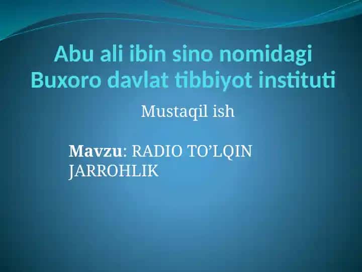 RADIO TOʻLQIN JARROHLIK