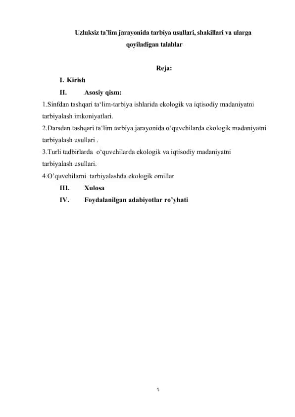 Ekologik va iqtisodiy madaniyatni tarbiyalash