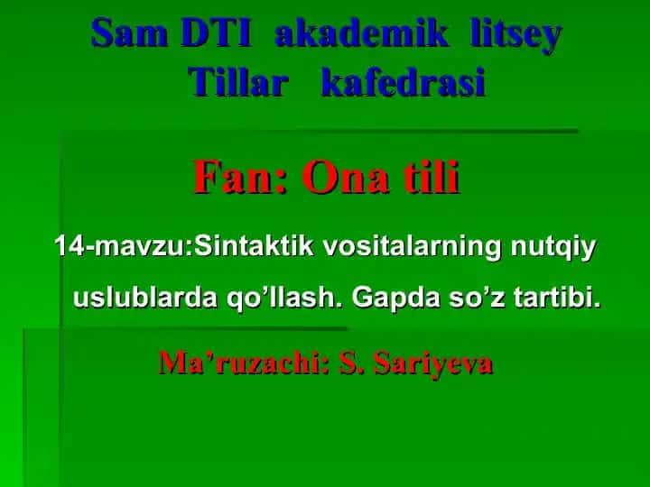Sintaktik Vositalarning Nutqiy Uslublarda Qo’llash