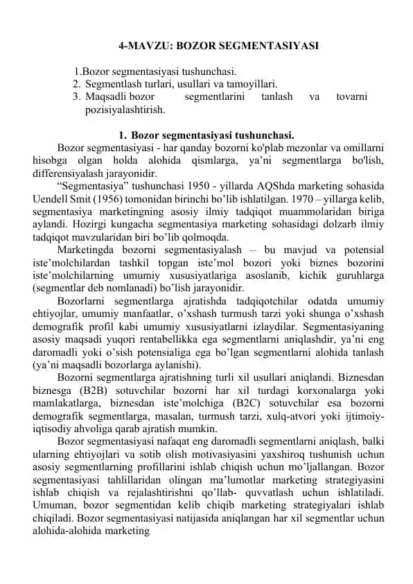 Bozor segmentasiyasi