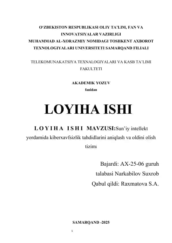 loyiha ishi akademik yozuvdan