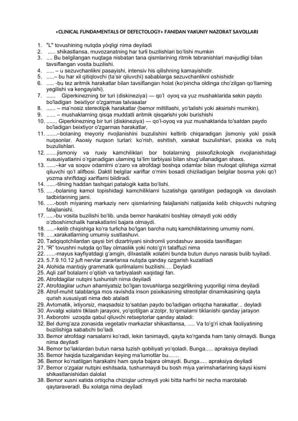 CLINICAL FUNDAMENTALS OF DEFECTOLOGY