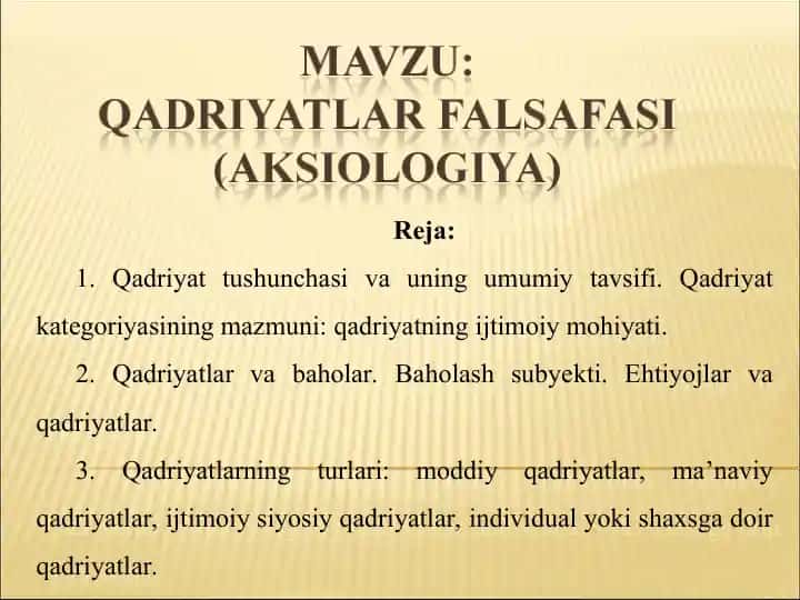Qadriyatlar falsafasi (Aksiologiya)