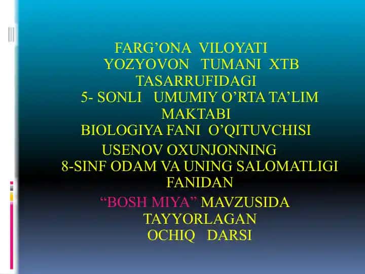 "Bosh Miya mavzusida biologiya darsi"