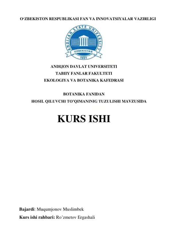 Hosil Qiluvchi To'qimaning Tuzulishi Kurs Ishi