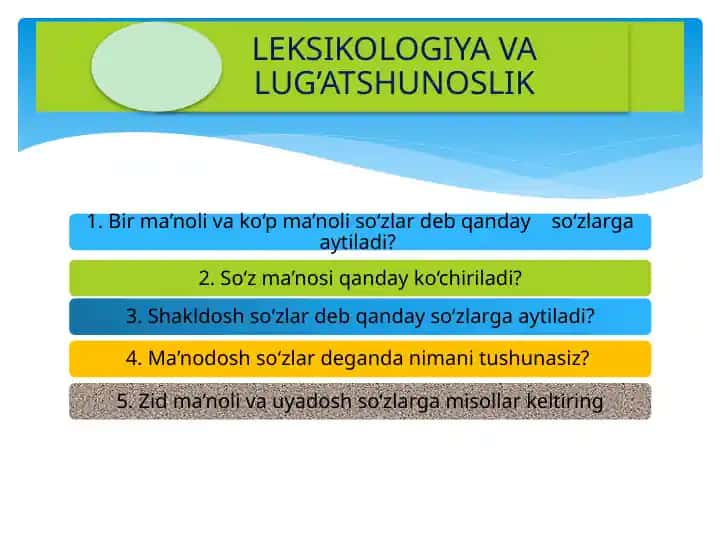 **Leksikologiya va lug'atshunoslik**