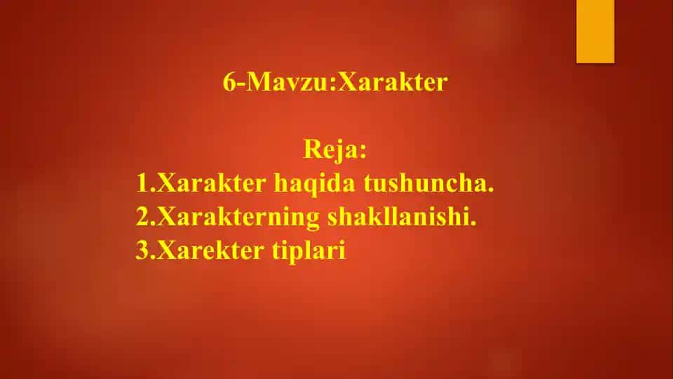 Xarakter haqida ma'lumotlar