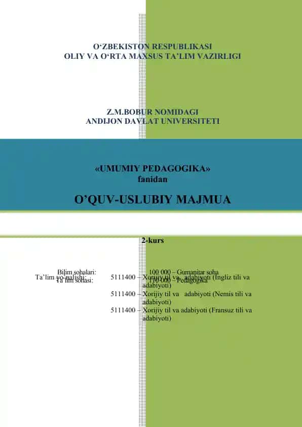 Umumiy pedagogika fanidan o’quv-uslubiy majmua