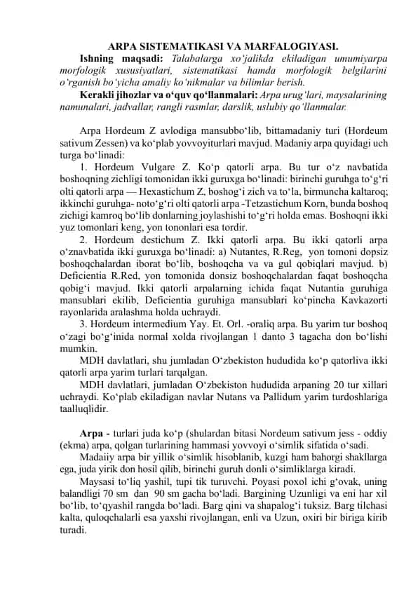 ARPA SISTEMATIKASI VA MARFALOGIYASI