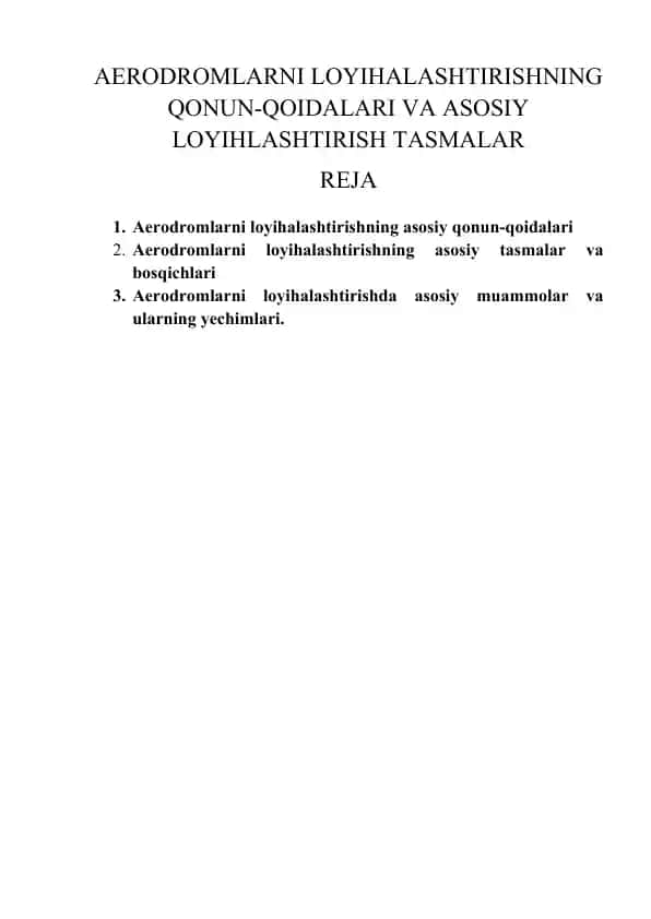 Aerodromlarni loyihalashtirishning Qonun-qoidalari