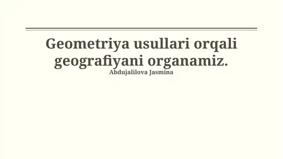 Geografik Ma'lumotlarni Geometrik Modellashtirish
